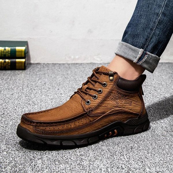 

men winter snow boots plush warm men's ankle boots sneakers genuine leather outdoor male hiking boots work shoes #i83o