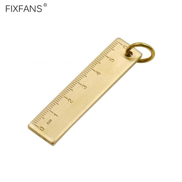

fixfans 3mm thickness mini pocket durable metric brass ruler measuring tool with keychain key ring, 60mm