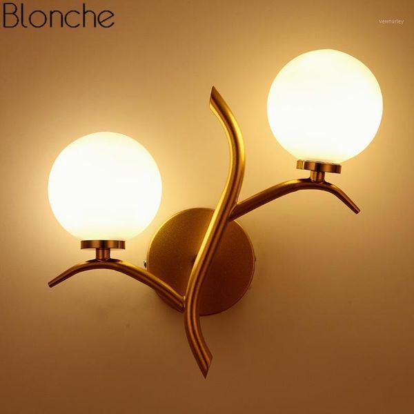 

wall lamp nordic glass ball double heads gold lights for living room bedroom stair sconce mirror light fixtures home decor1