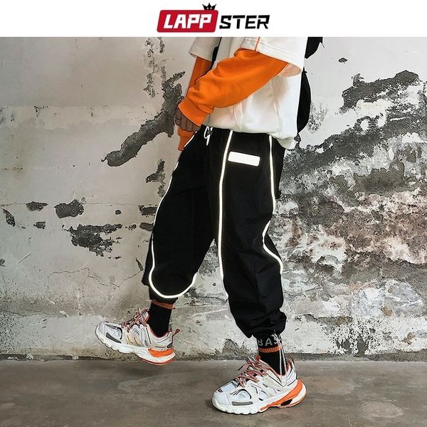 

lappster reflective streetwear cargo pants harem pants men hip hop sweatpants baggy harajuku korean joggers plus size 201109, Black