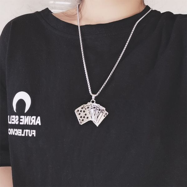 

playing card necklace design trendy hip hop pendant couple wild long sweater chain pendant decoration, Silver