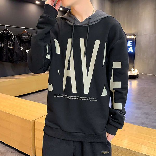 

fashion brand ins personalized printed sweater loose hoodie dress men's youth sportswear, Gray