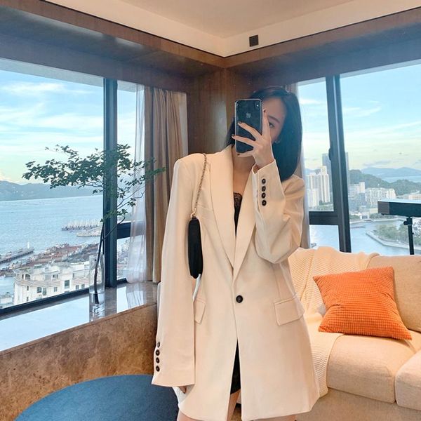 

women's suits & blazers vintage korean blazer loose casual simple office oversized long sleeve fashion femme coat de50xz, White;black