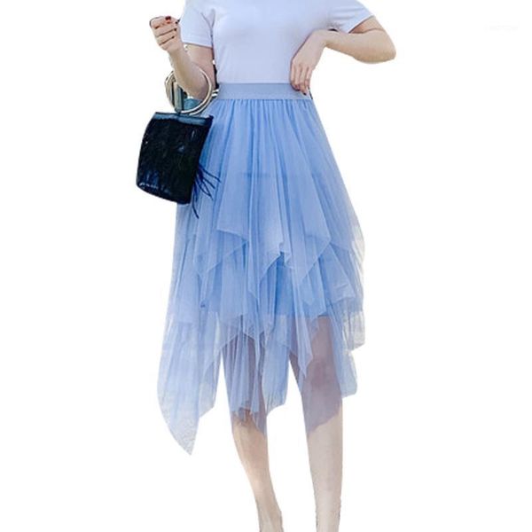 

fashion women solid color tutu tulle skirt female casual elastic waist mesh net long paragraph skirts streetwear1, Black