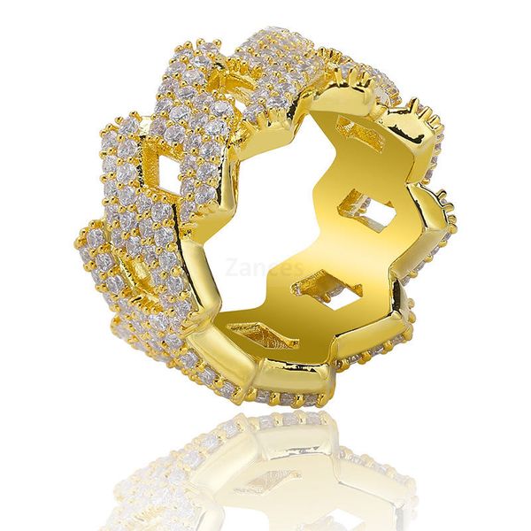 

rhombus hiphop iced out cuban ring men's ring gold silver color bling cubic zirconia ring charm jewelry