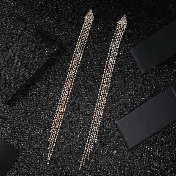 

triangle earrings s925 rhinestone exaggerated silver long needle tassel irregular claw chain earrings, simple and thin t
