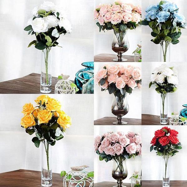 

simulation 10 heads french rose artificial silk flowers bridal home decor1
