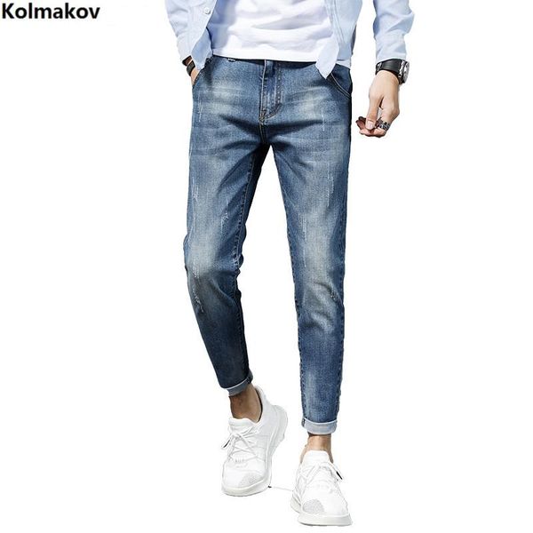 

2020 selling new jeans men spring ankle-length pants pencil trousers fashion denim hole pants masculina big code, Blue