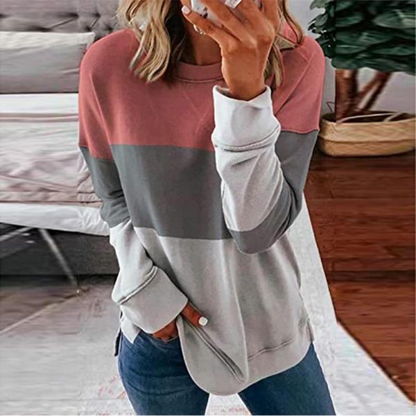 

autumn winter sweatshirt stitching color modern design polyester upper garment for home lus size 2xl warm clothes for female, Black