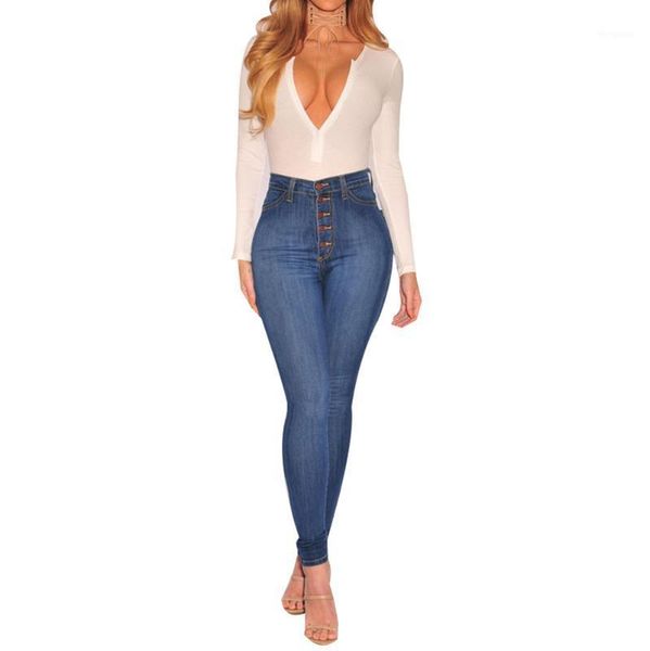 

2020 autumn fashion women's high waist jeans ladies high elastic slim jeans female pants new1, Blue