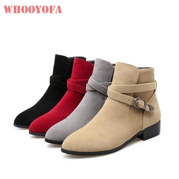 

boots brand winter round toe beige red women ankle chunky 3 cm heels lady office shoes wd38 plus big size 10 44, Black