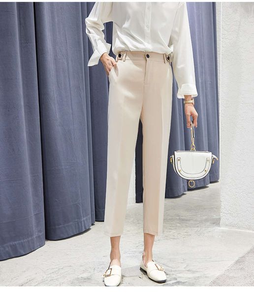 

suit summer korean high waist nine point harem loose and thin overalls straight chiffon casual pants women's, Black;white