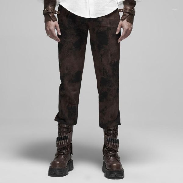 

punkrave men's steampunk mottled stripes mid-low waist straigh trousers punk style rope design daily casual long pants1, Black