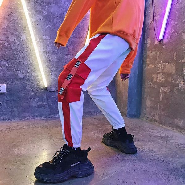 

autumn 2020 thin casual pants men's ins super popular national fashion ankle-length pants hip-hop big pocket loose overalls, Black