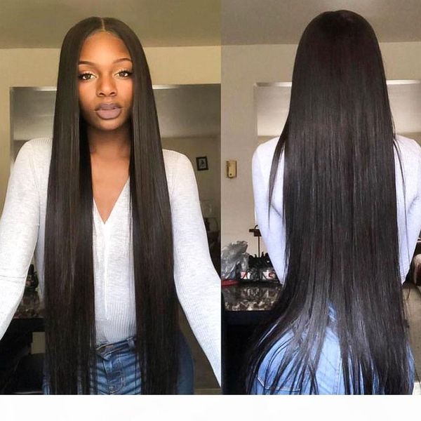 

30 inch long human hair lace front wigs with baby hair glueless straight virgin peruvian pre plucked 28 30 in lacefront wig, Black;brown