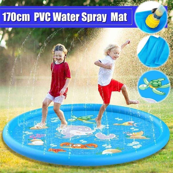 

inflatable sprinkler pad water play mat sprinkle and splash play mat toy for outdoor swimming beach lawn children kids 170 cm y200728