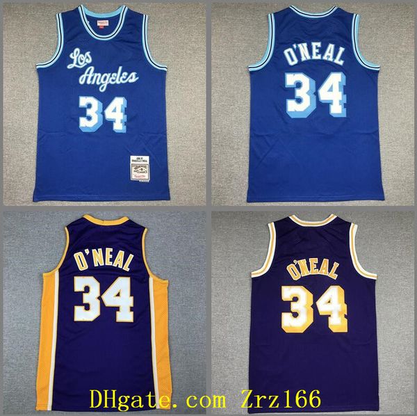 

retro men basketball los city angeles shaquille 34 o'neal mitchell&ness 1996-97 1999-00 hardwoods classic jersey, Black;red