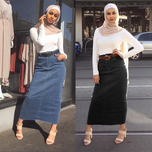 

fashion women's stretch denim bag hip long skirt princess elegant modest muslim bottoms longer party islamic clothing f14041, Red
