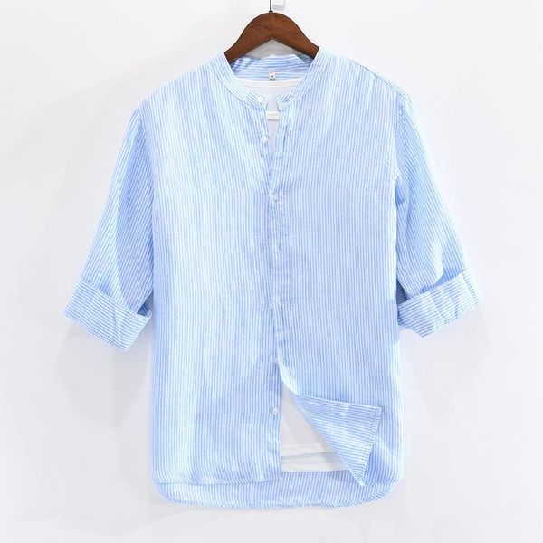 

2020 summer men shirt casual striped shirt 100% linen long sleeve shirts slim brand clothing y23681, White;black