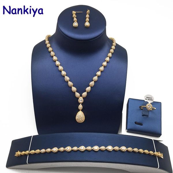 

nankiya высокое качество капли воды подвеска свадебные ювелирные изделия зиркония устанавливает костюм платье аксессуар для bridal 4pcs набо, Silver