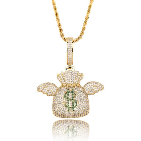

lucky sonny money bag pendant necklace gold siver color male collar bijoux us uk rapper iced party jewelry ing, Silver