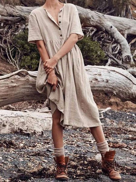 

2019 women's dress solid color cotton hemp bamboo pleated skirt, Black;gray