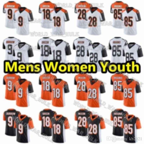 

custom mens youth womens cincinnatis bengal 9 joe burrow tee higgins a.j. green 28 joe mixon andy dalton c.j. uzomah seibert jerseys, Black;red