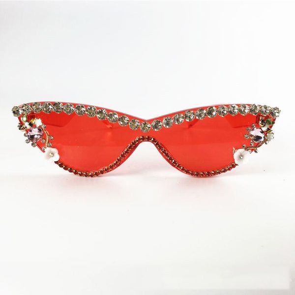 

sunglasses luxury diamond women flower frame cat eye sun glasses uv400 bling eyewear shades female, White;black