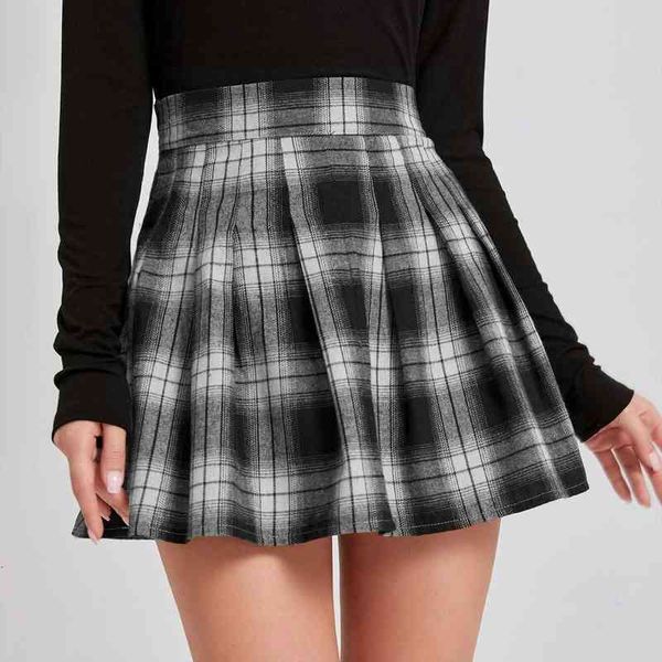 

women retro punk goth pleated plaid skirt glir high waist mini skirts japanese school harajuku cosplay anime sailor suit, Black