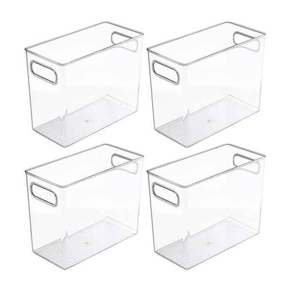 

4 pack tall plastic kitchen pantry cabinet, refrigerator or er storage bin with handles - organizer for fruit
