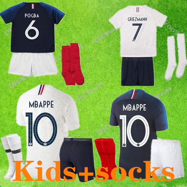 

2018 2 stars france soccer jersey mbappe griezmann kante pogba maillot de foot euro 20 21 kids kits socks set football shirts uniform, Black;yellow