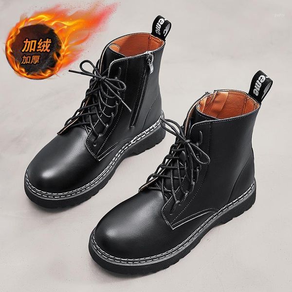 

boots cross tied women winter shoes warm fur plush botines zipper leather bottes sewing motorcycle ankle snow botas1, Black