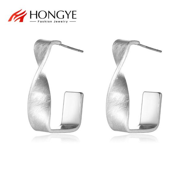 

stud hongye 2021 fashion gold color metal twist earrings statement geometric unique brincos for women trendy simple bijoux, Golden;silver