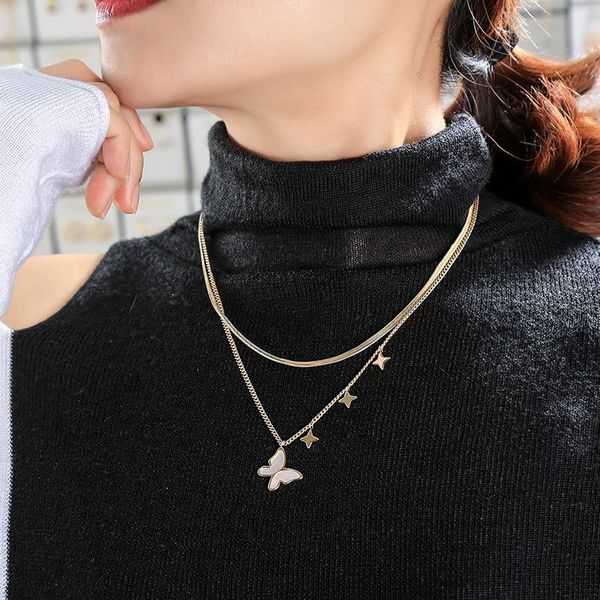 

butterfly necklace double layered necklace ins cold wind temperament all-match pendant sweater chain jewelry woman 2021 trendy, Silver