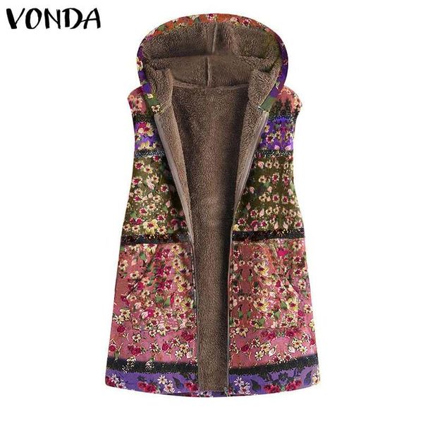

2020 winter women plush fluffy casual hooded sleeveless warm jackets coat plus size faux fur vintage printed outerwear 5xl, Black;brown