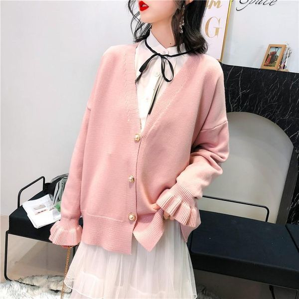 

2019 suit-dress e. fairy knitting cardigan sweater woman easy horn sleeve loose coat woman1, Black