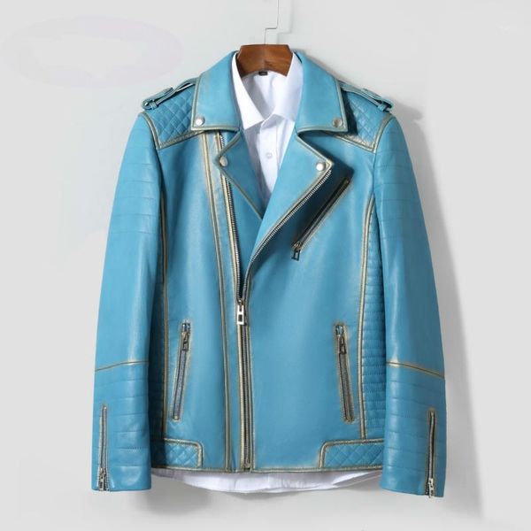 

men's jacket genuine 100% sheepskin coat men blue korean slim fit blazer leather jackets 71503 kj27271, Black