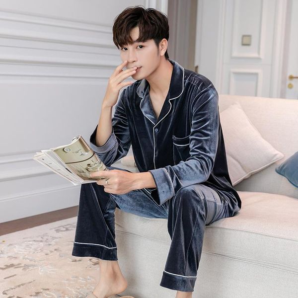 

men's sleepwear pajamas set korean velvet men pajama home clothes autumn winter, Black;brown