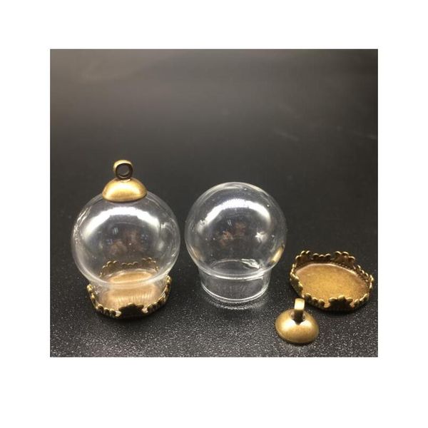 

50set 20*15mm glass globes with metal copper setting base beads cap set vials pendant wishing glass bottle jewelry bbyazt, Black