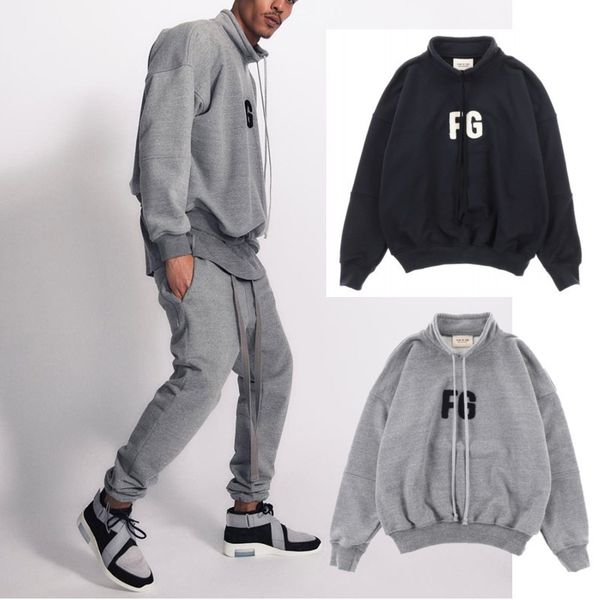 

e-baihui men's new hoodie muscle brother pullover fashion trendy men's fitness sports shirt stand collar loose sportswear, Black