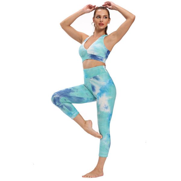 

hip jacquard bubble tie pants dye fitns exercise svels large size yoga suit, Gray