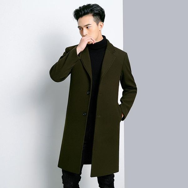 

coat male long over-the-knee han edition qiu dong thickening business wool woolen cloth jacket men woolen cloth coat, Black