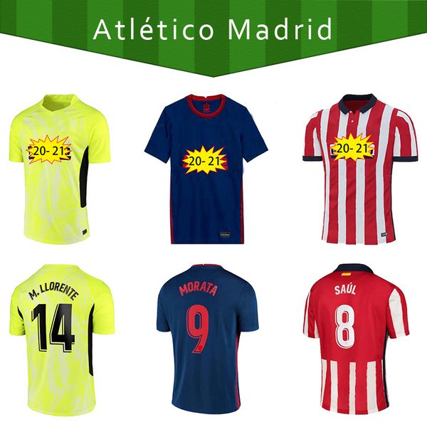 

joao felix atletico madrid soccer jerseys 2020 2021 saul camisetas suarez llorente correa football shirt men+kids kit, Black;yellow