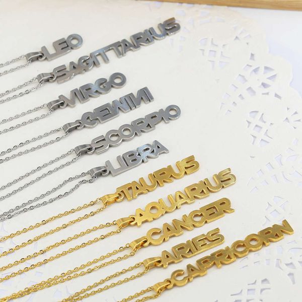 

constellations popular 12 necklace trend necklace english letter pendant stainless steel women's necklace, Silver