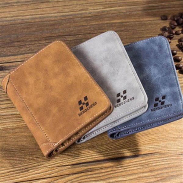 

new men's wallet short frosted leather wallet retro three fold vertical youth korean multi-card 2021 men fashion, Red;black