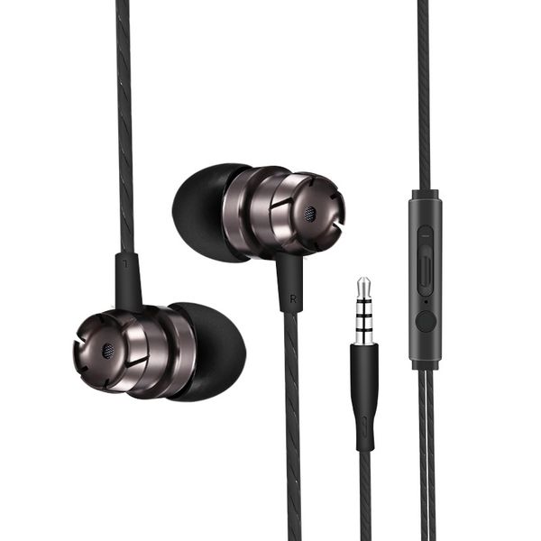 Auricolare cablato in-ear con microfono Turbina Auricolari bassi pesanti in metallo per telefono Computer Lettore MP3 MP4 Cuffie stereo Hifi sportive