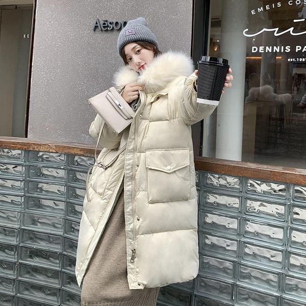 

women long hooded fur parka jackets casual thicken warm loose parkas coat 2021 new female hooded padded cotton down jackets coat, Black