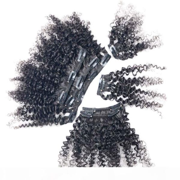 

afro kinky clip ins 100g 7pcs natural color african american clip in human hair extensions, Black;brown