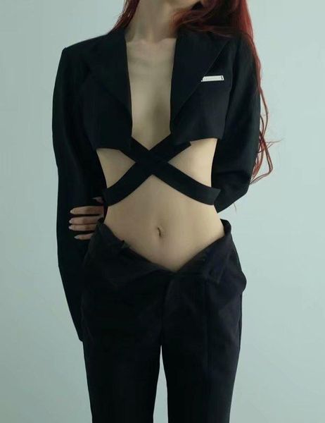 

high-quality 2021 new european american women's jacket with waist, various ways to wear short tie suit, Black;brown