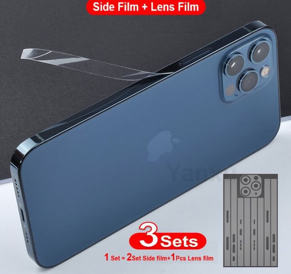

3sets mobile phone silm transparent rim and camera film for iphone 12 11 pro max xr x xs max 8 tpu hydrogel protective side film